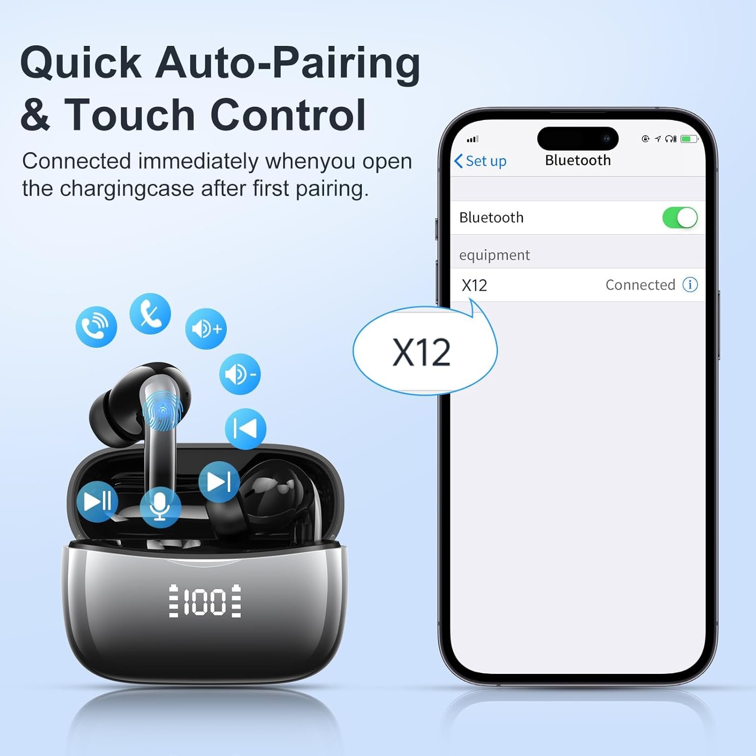Huien Bluetooth Headphones IP7 Waterproof Sports Earphones Wireless Bluetooth 5.3 Headphones Noise Cancelling TWS Earphones