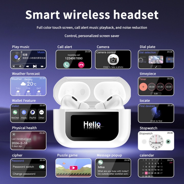 2024 A9 Pro New Model With APP Earbuds Enjoyable Experience TWS ANC L58 Z90 WT-2 Earphones With APP Game Touch Display Screen