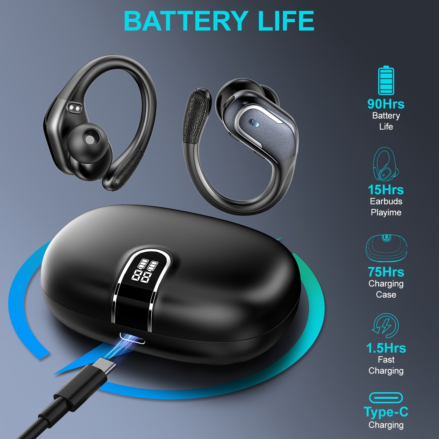 2024 New Arrival Noise Canceling Sports Wireless Earphones Gaming Waterproof Sports Hanging Ear Earbud Wireless TWS Headphone