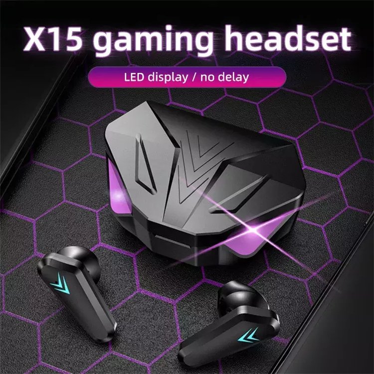 TWS X15 Gaming Earbuds Low Latency Bluetooths Earphone with Mic Bass Audio Sound Positioning Stereo Wireless Headphones