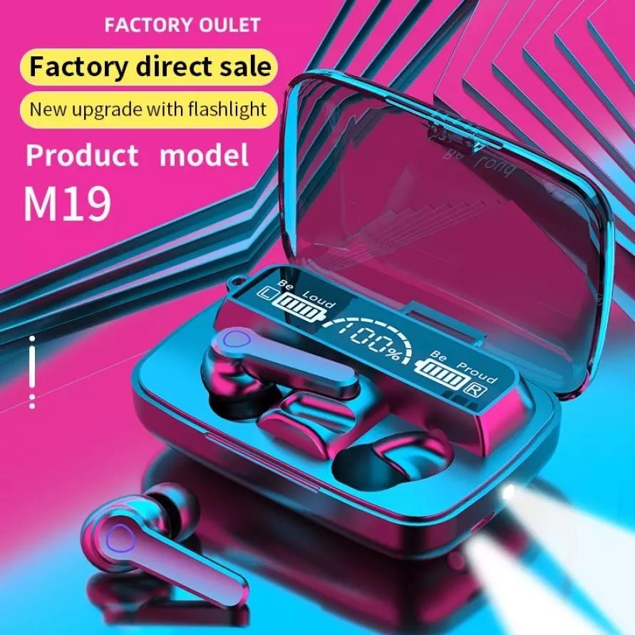 M19 TWS Wireless Earphones BT V5.1 Headphones Noise Cancelling LED Display Touch Stereo Earbuds With 2000mAh Charging Box
