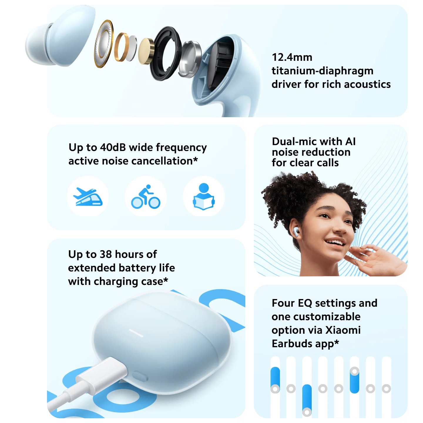 Original Redmi Buds 6 Lite 40dB ANC AI noise reduction 38 hours battery life 12.4mm titanium-diaphragm BT5.3 for TWS earphone