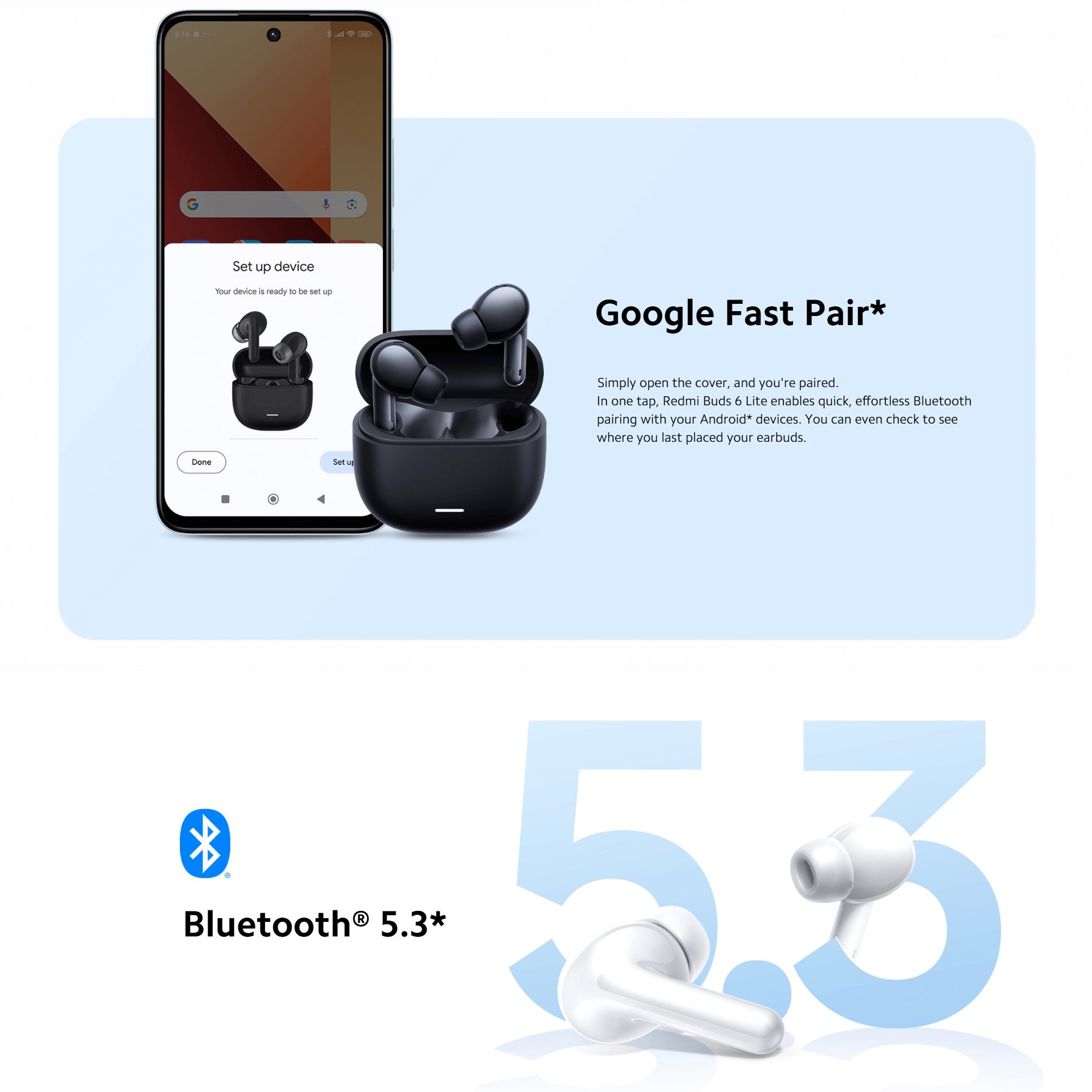 Original Redmi Buds 6 Lite 40dB ANC AI noise reduction 38 hours battery life 12.4mm titanium-diaphragm BT5.3 for TWS earphone