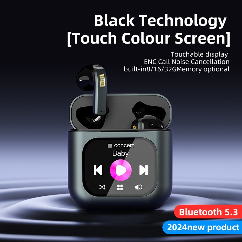 Top1 Social, Birthday Gift True Wireless Earphones K1 Smart Touch Screen Earbuds with Custom Wallpaper Function and MP3 Function