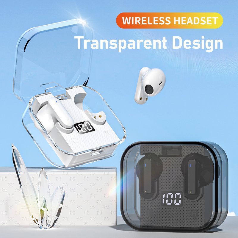 Low latency 2024 new arrivals Music Gaming Headset Digital Display Wireless transparent case tws earbud in-ear headphones