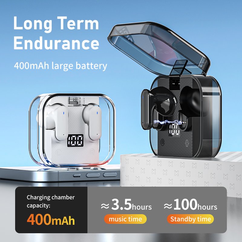 Low latency 2024 new arrivals Music Gaming Headset Digital Display Wireless transparent case tws earbud in-ear headphones