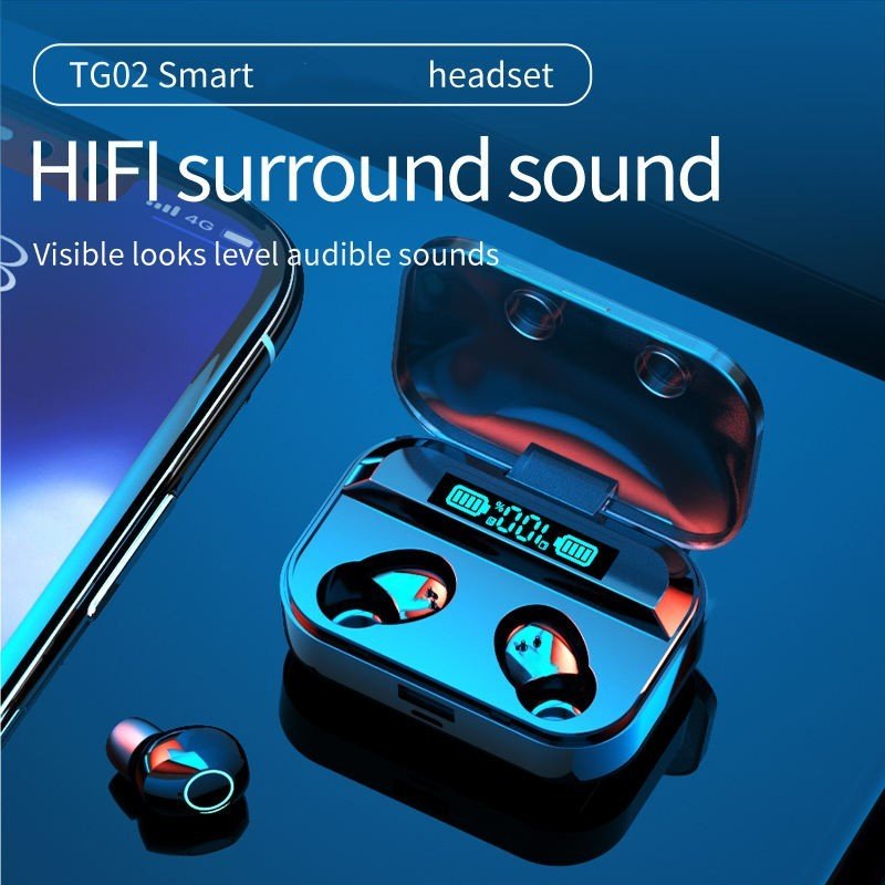 TG02 TWS BT5.1 Mini Wireless True Stereo Earbuds Led Display Sport Cordless HIFI Gaming Headset Power Bank Earphone Headphones