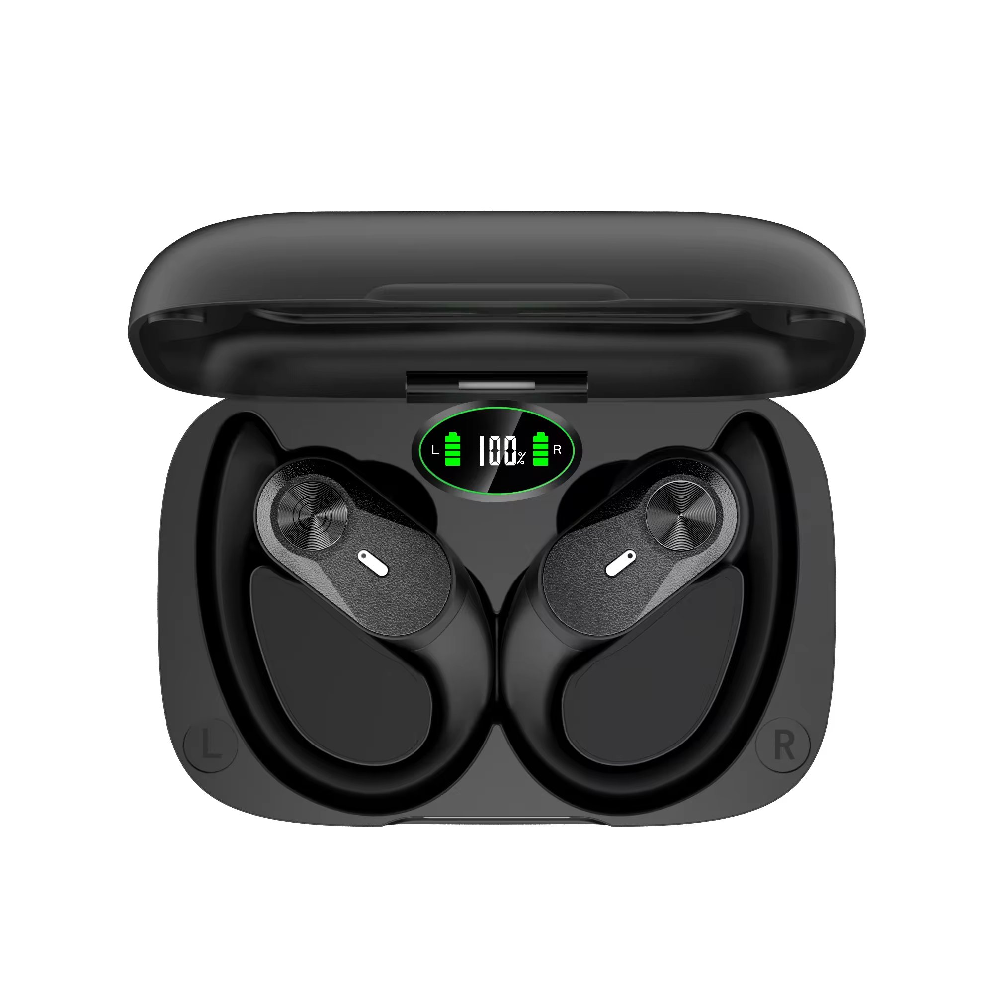 T60 Bluetooth Headphones Wireless Earbuds 80hrs Playtime Wireless Charging Case Digital Display Over-Ear Headset with Earhook