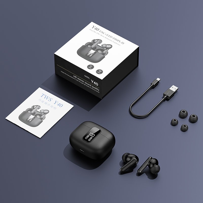 Y40 TWS Wireless Earbuds ENC Noise Cancelling Headphones In-Ear Bluetooth 5.3 HiFi Stereo Earphones LED Display Sport Earbuds