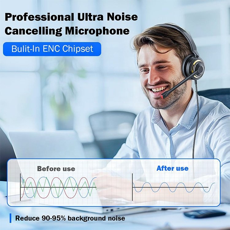 Lantronlife LL-X5D Real ENC Noise Cancelling Wired Headphones Microphone Universal USB Headset for PC/Laptop/Computer/Music