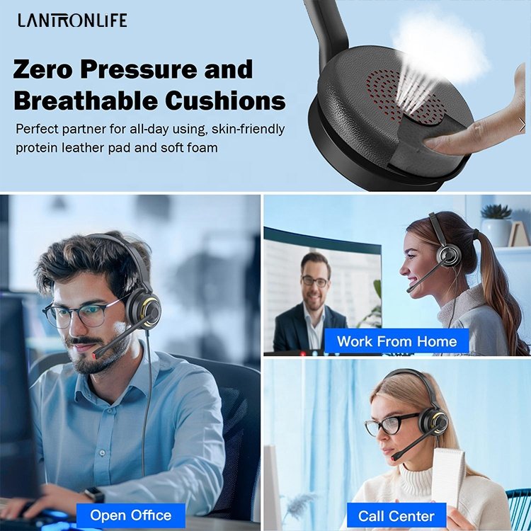 Lantronlife LL-X5D Real ENC Noise Cancelling Wired Headphones Microphone Universal USB Headset for PC/Laptop/Computer/Music