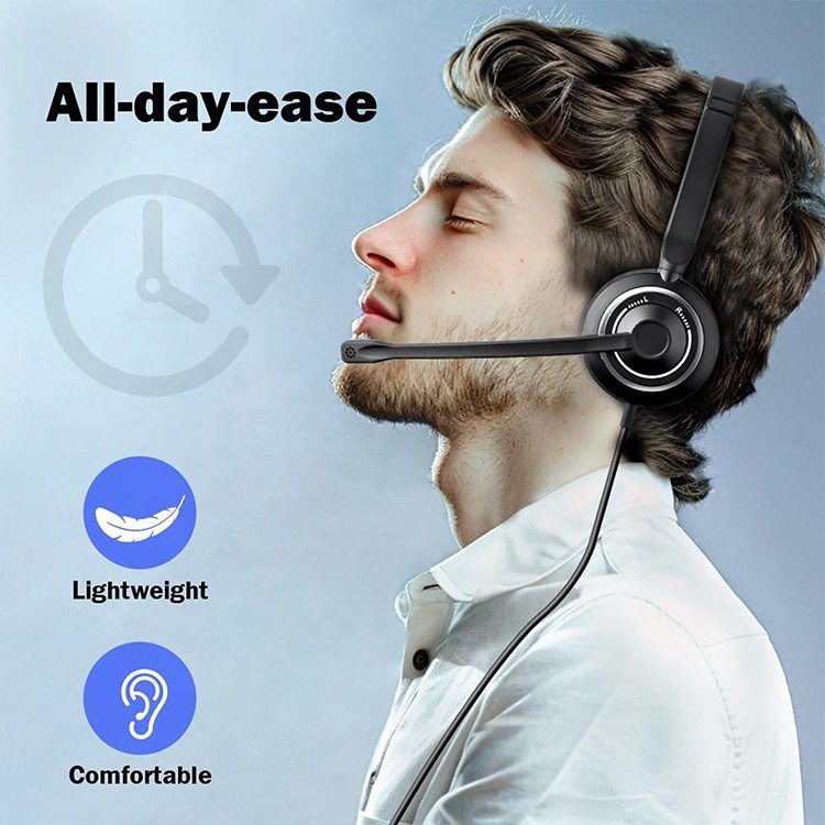 Lantronlife LL-X5D Real ENC Noise Cancelling Wired Headphones Microphone Universal USB Headset for PC/Laptop/Computer/Music