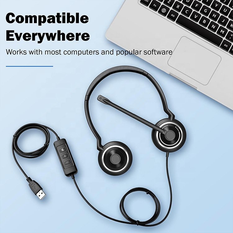 Lantronlife LL-X5D Real ENC Noise Cancelling Wired Headphones Microphone Universal USB Headset for PC/Laptop/Computer/Music