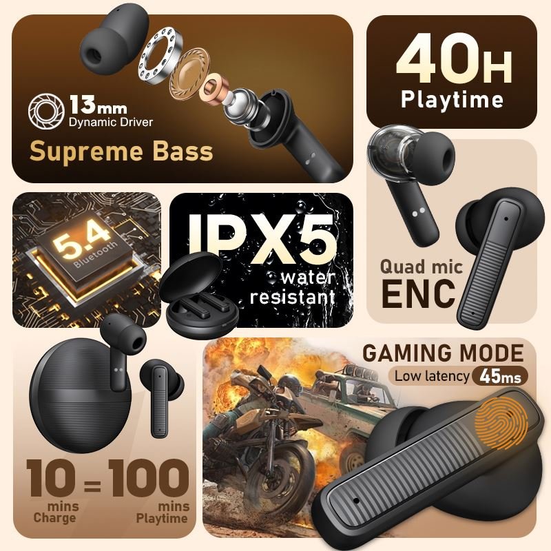 TWS Earphones Wireless Earbuds ENC Noise Cancellation Earphones HiFi Sound Earbuds Headphones Earphone T17