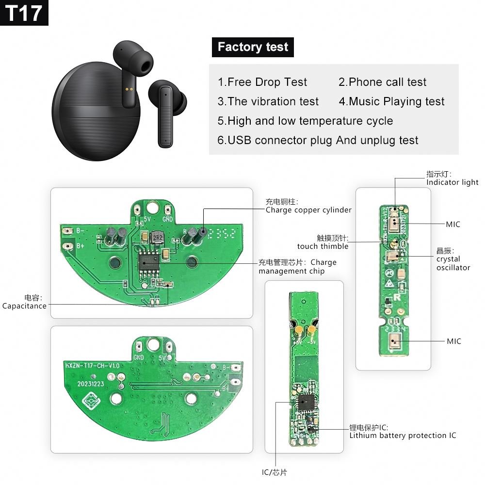 TWS Earphones Wireless Earbuds ENC Noise Cancellation Earphones HiFi Sound Earbuds Headphones Earphone T17