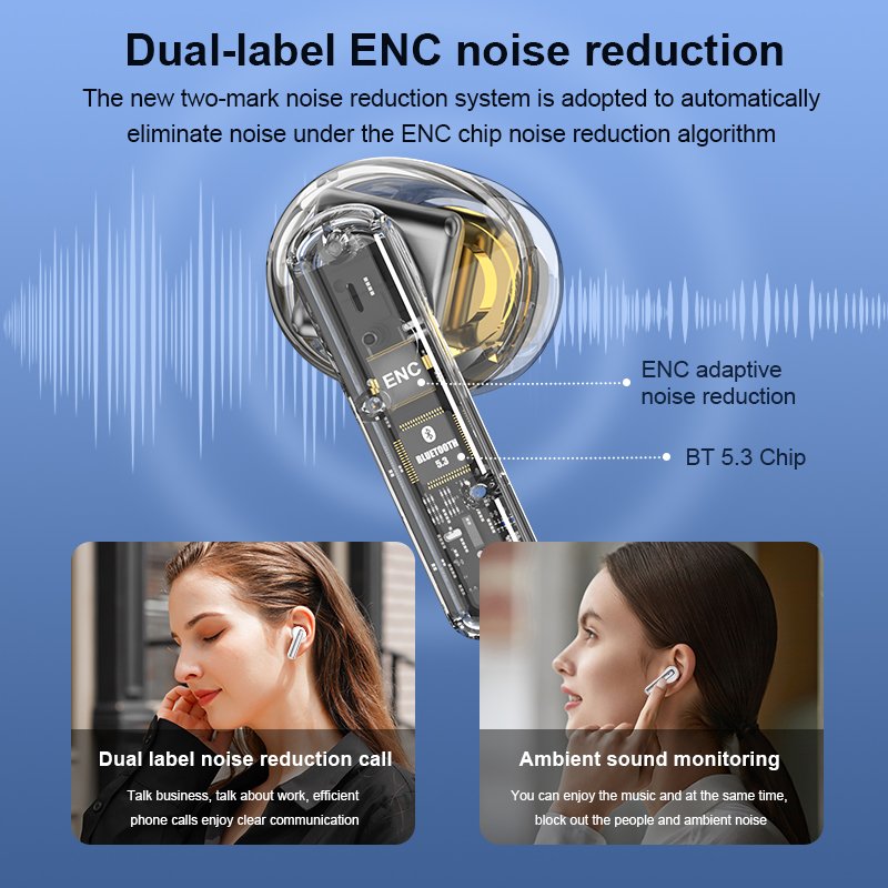 Dual Mics K10 ANC Earbuds Active Noise Cancellation TWS earphones HD voice calling with Noise Reduction K10 Wireless earphones