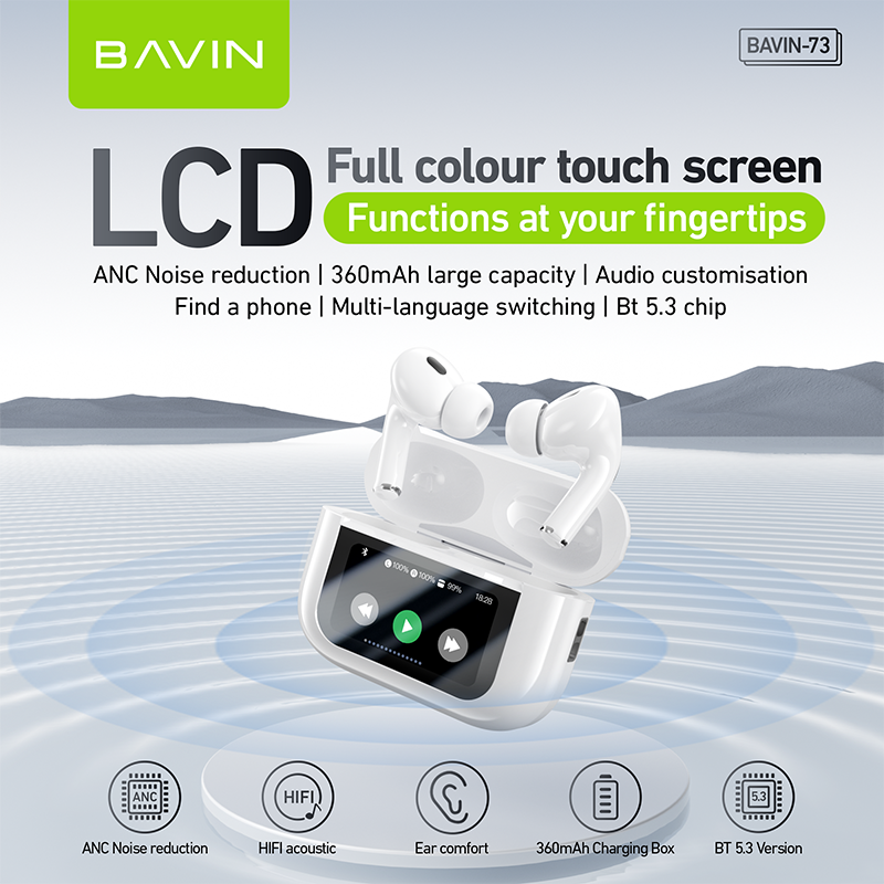 BAVIN wholesale 73 blue tooth 5.3 true wireless ANC tws earbuds openear semi in ear headphones