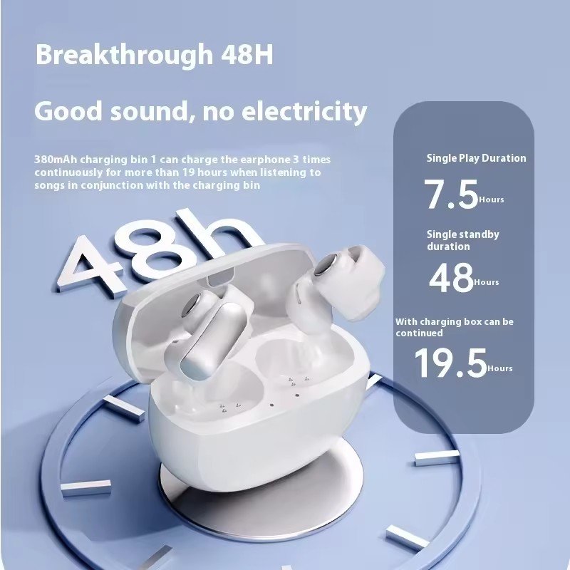 V12 Clip-on BT5.3 Headset Ultra Long Life Comfortable Surround Sound Ear Clip Noise Canceling