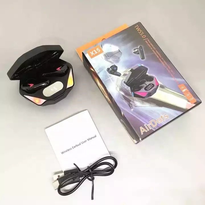 Factory Game Earphones X15 TWS Wireless BT Digital Display Low-latency In-ear Noise reduction Headphones Sports Earbud with Mic