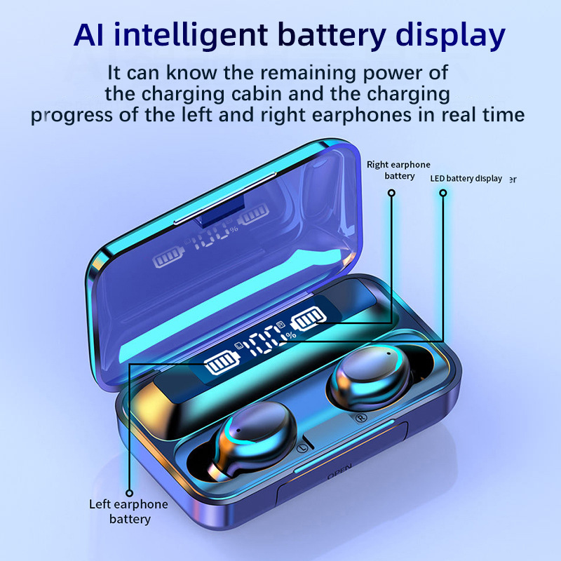 F9 TWS Wireless Gaming Headphones with LED Display Waterproof Headset Blue%tooth Sports Earbuds True Wireless Digital Earphones