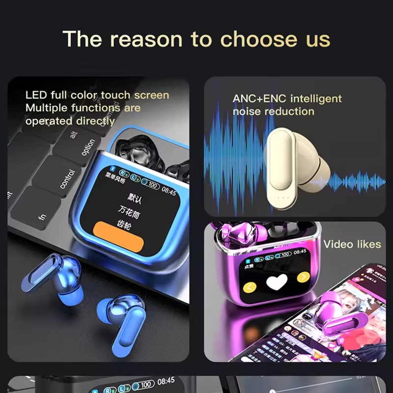 SE60 Tws V5.3 Earphones True Wireless Stereo Headset Touch Screen ANC Enc Active Noise Cancelling Headphones Earbuds for Sports