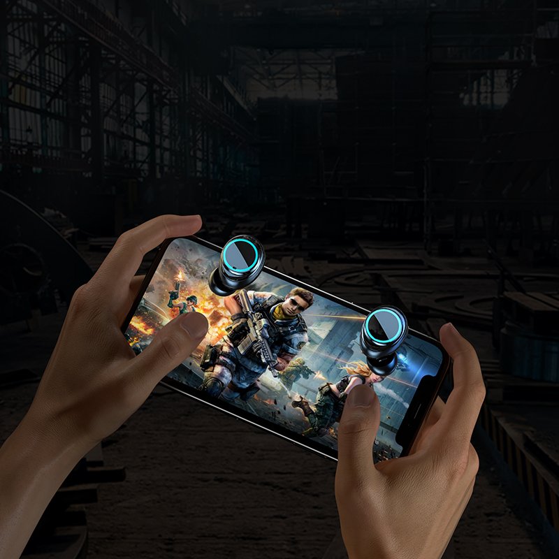 M25 Mechanical Style Magnetic TWS Gaming Wireless Earphone with HD Mirror LED Screen and Power Bank Function