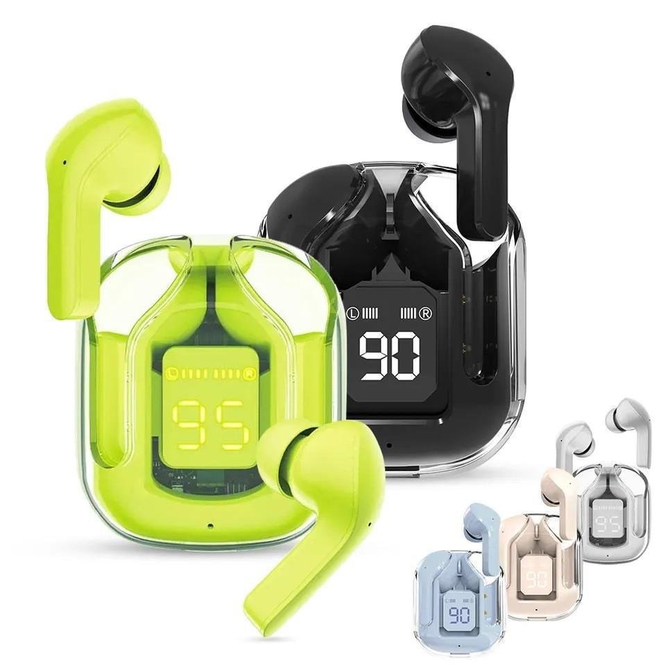 Transparent Blue tooth Earphones Wireless TWS Earbuds With LED Battery Power Display USB C Charging Port Waterproof Gaming