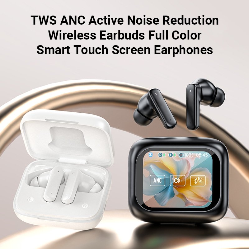 Factory Price New LCD Touch Screen ANC And ENC Noise Cancelling Earphone TWS Earbuds With Digital LCD Touch Control Screen