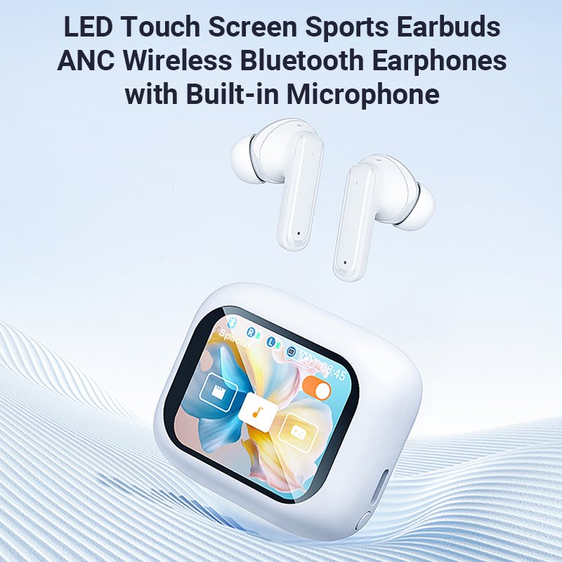 Factory Price New LCD Touch Screen ANC And ENC Noise Cancelling Earphone TWS Earbuds With Digital LCD Touch Control Screen