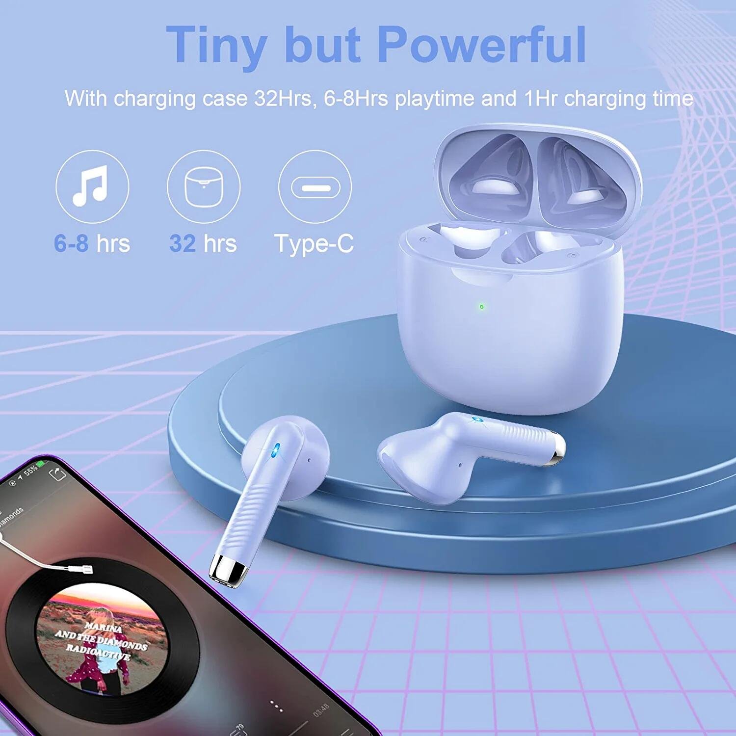 Huien IP7 Waterproof Sports Wireless Earbuds Bluetooth 5.3 Earphones Stereo Bass in Ear Noise Cancelling Tws Earbuds