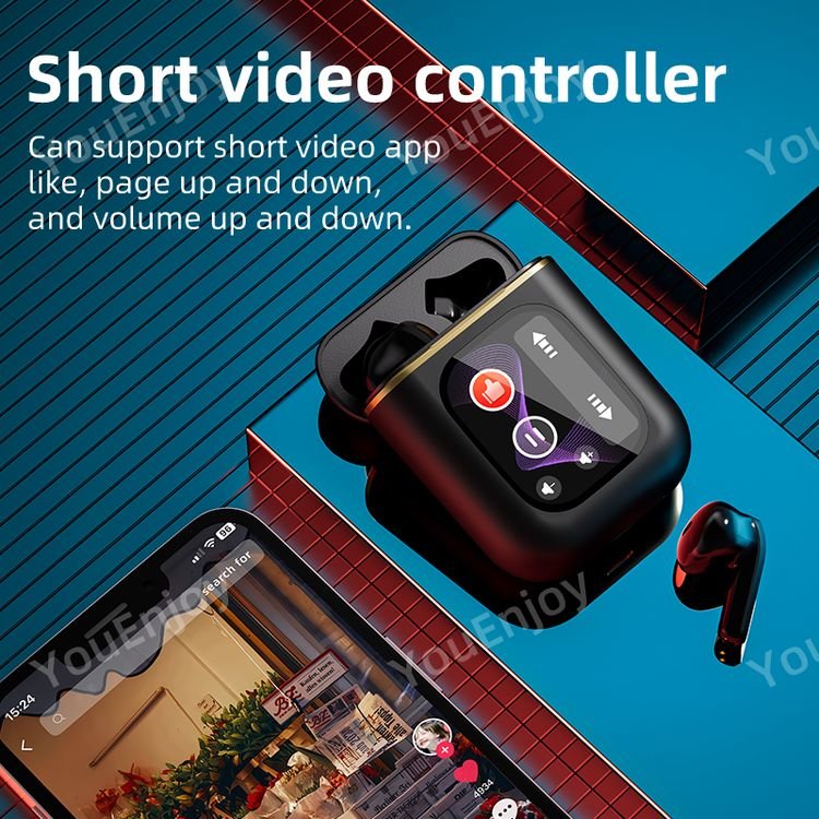 ODM customization New Trendy Wireless Earbuds APP Control LCD Smart Touch Screen Wireless Earbuds