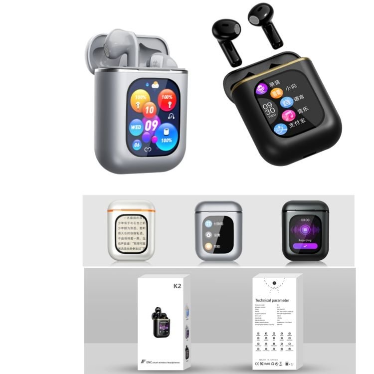 ODM customization New Trendy Wireless Earbuds APP Control LCD Smart Touch Screen Wireless Earbuds