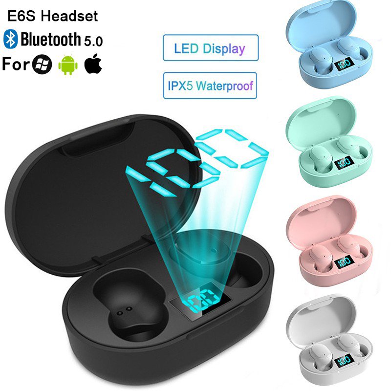 E6S Wireless Earphones TWS Headphones Stereo In-Ear Fone Headset Sports Waterproof TWS Earbuds For Xiaomi Phone
