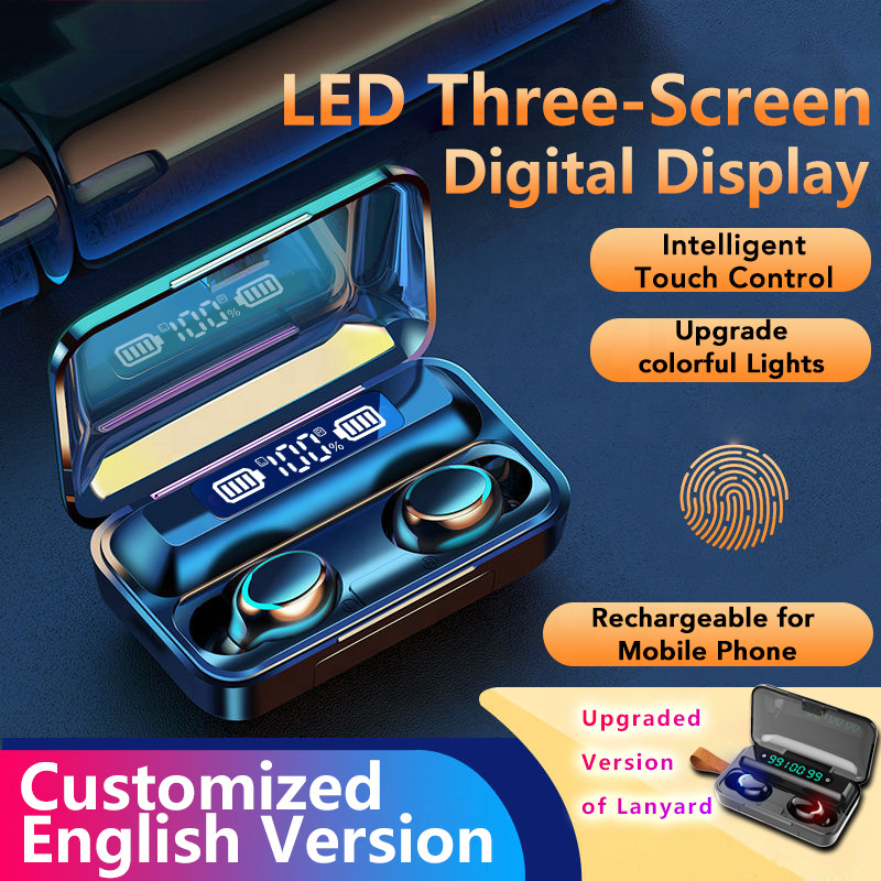 Wholesale price TWS stereo waterproof earbud F9 f9-5 earphone 9D high fidelity with tft display