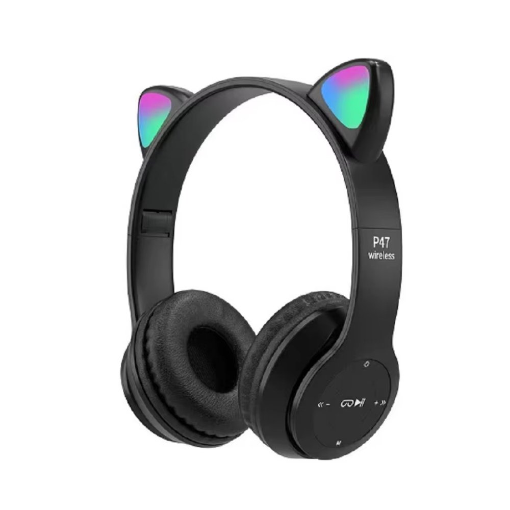 2024 Top Sales P47M LED light Cute Cat Ears Wireless Headphones with Mic Kid Girl Stereo Music Helmet Phone BT Headset