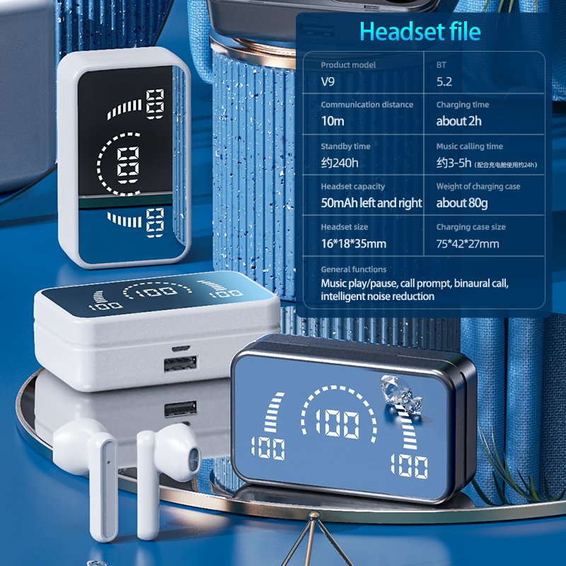 Power Bank headphones S20 Mirror-LED Shell Tws Earbuds Intelligent Digital Display Wireless Earphones Headphones Headsets