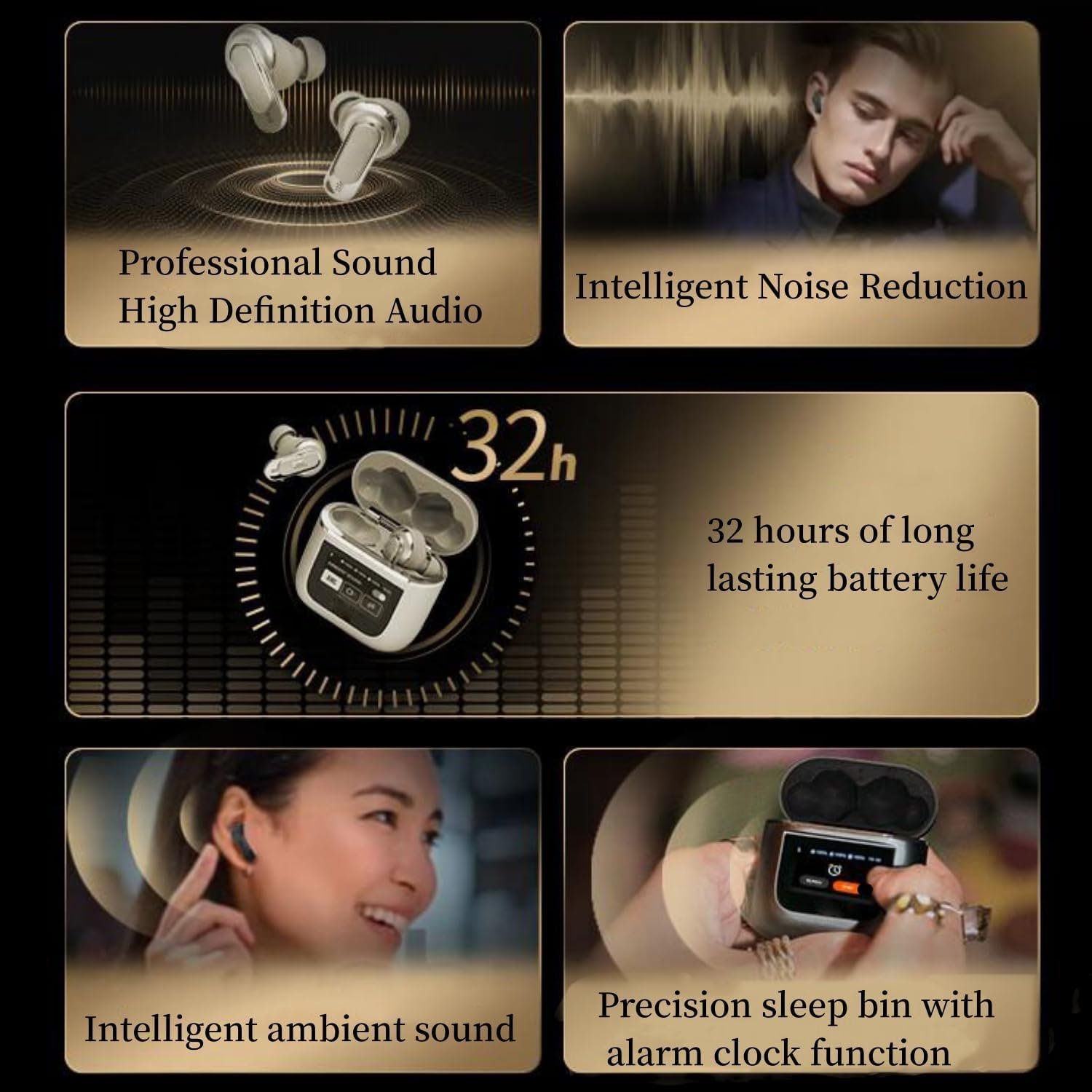 Wireless Noise-canceling Earbuds LED Touch Screen Anti-Loss Locator Dual Microphone Call Noise Cancellation IPX8 Waterproof
