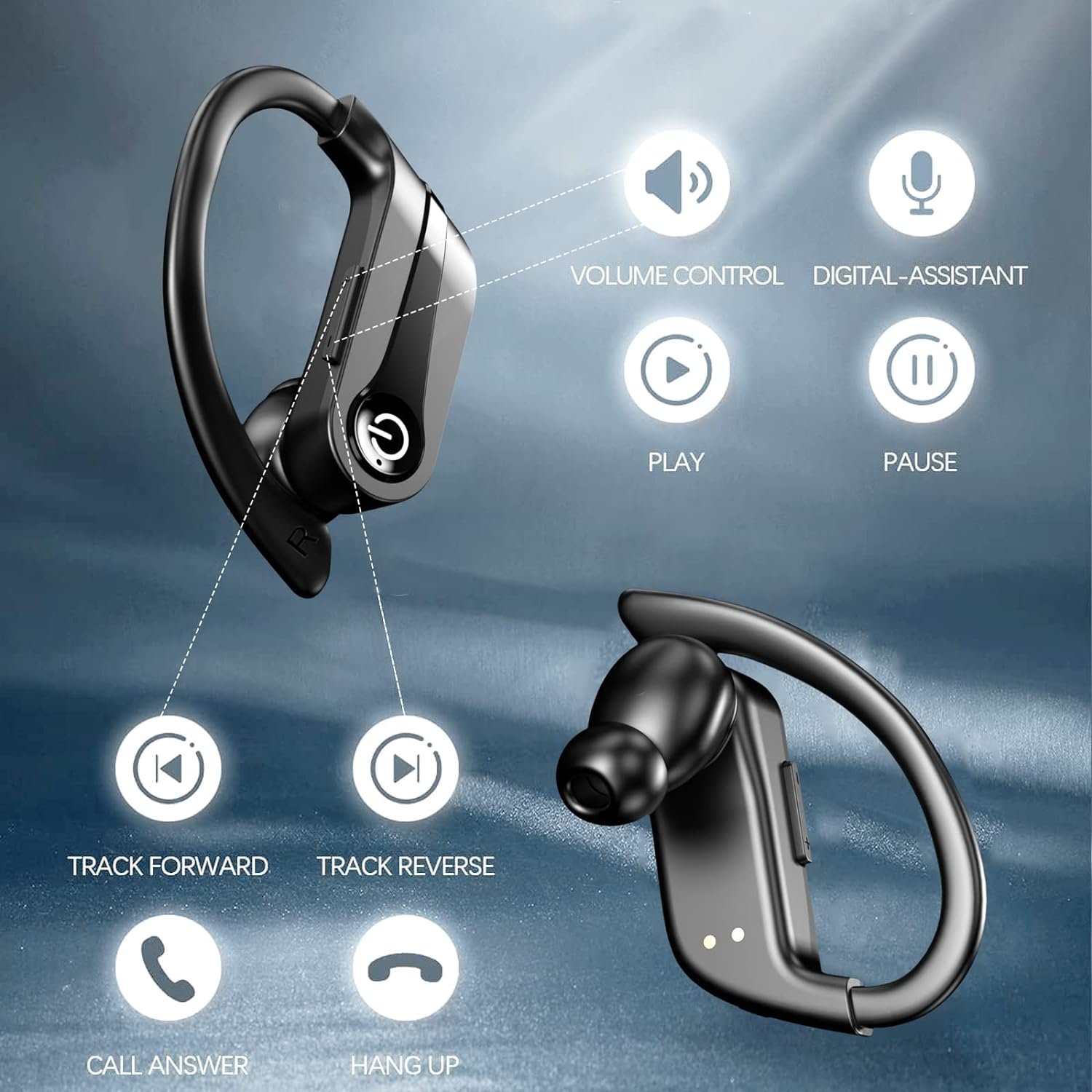 Wireless Earbuds 72H Earphones with Microphone Headworn 5.3 USB-C Quick Charging Button Control IPX7