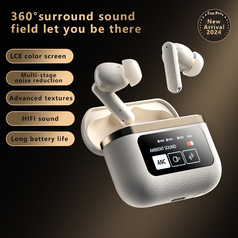 2024 Private Model Earbud with Touch Screen 4Mic ANC ENC Noise Cancelling TWS Earphones BT5.4 Hifi Sound Factory Support OEM ODM