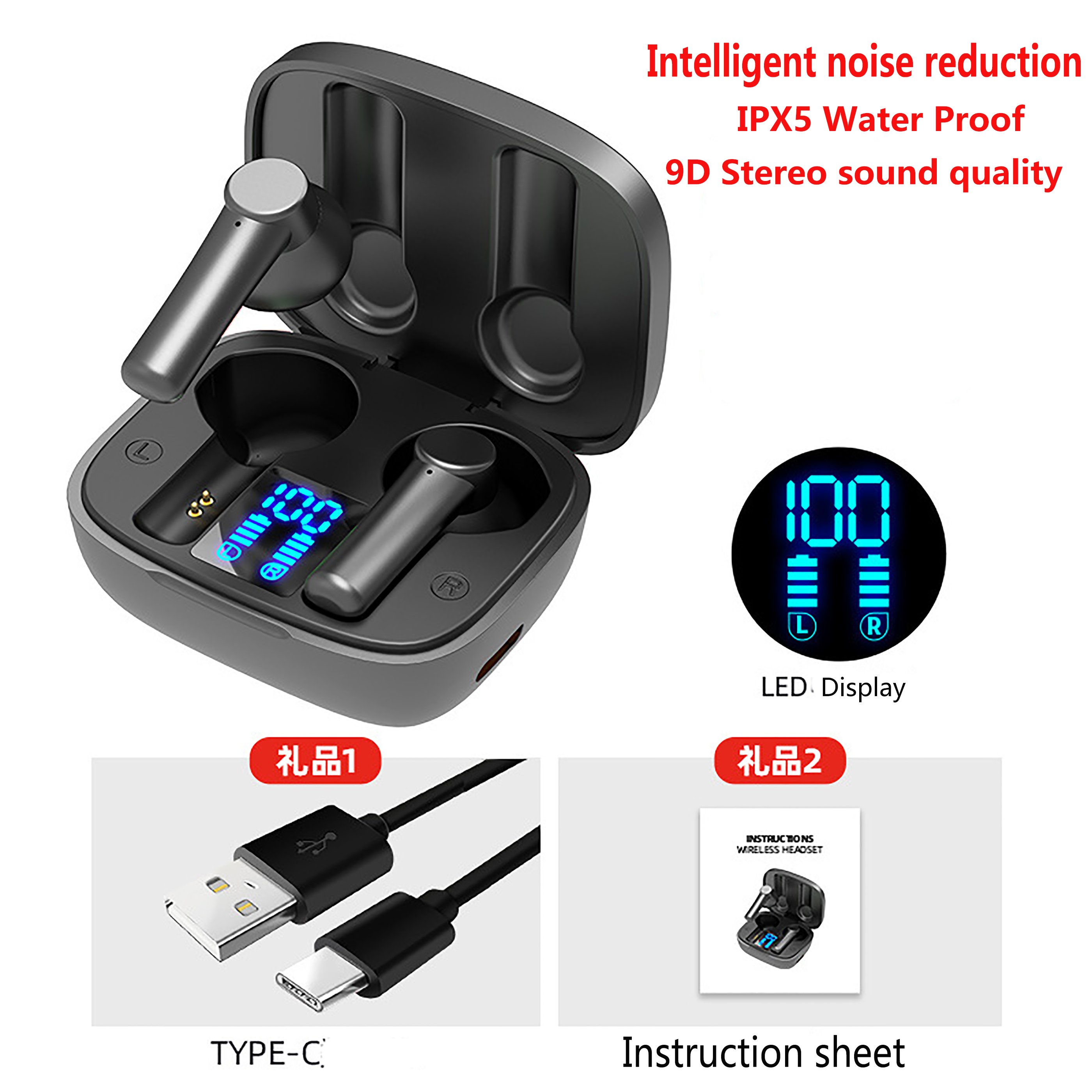 Wireless TWS Earbud Earphone Headphone V5.0 Wireless Earphones 9D Surround 3D earphones