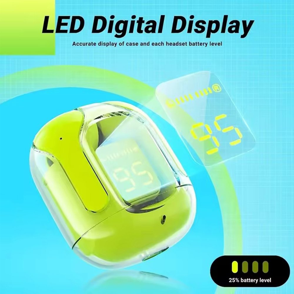 Air31 Transparent Wireless BT Headset In-Ear Stereo Sound Earphones with LED Power Digital Display for Gaming Sports