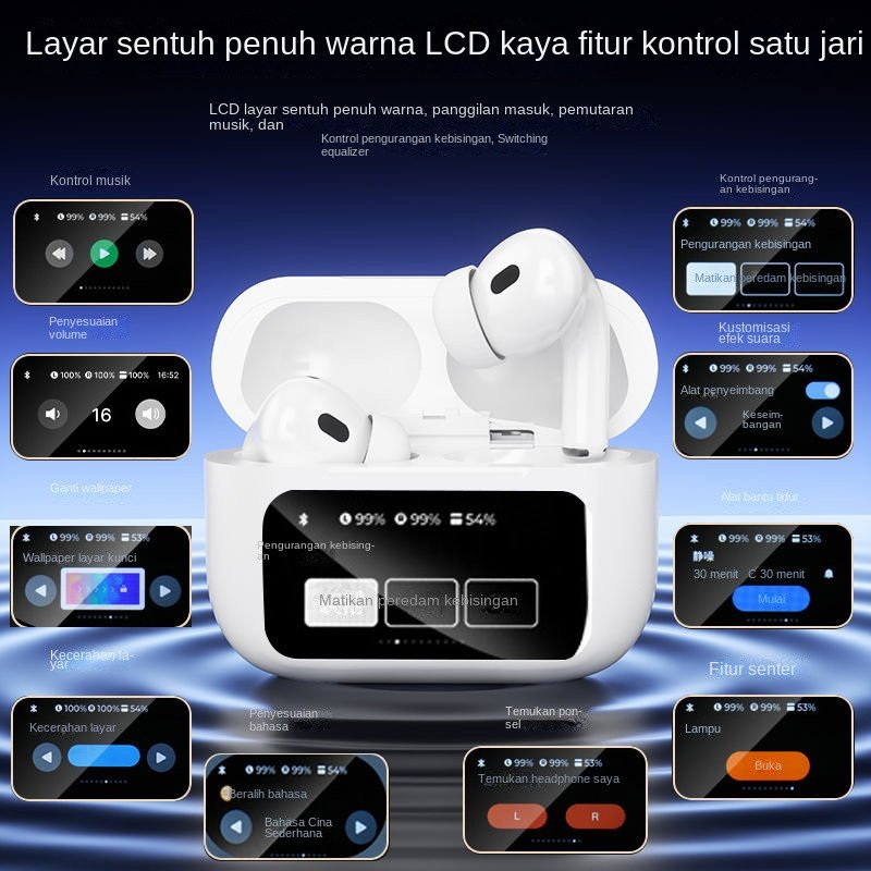 Hot Sale Lcd Colour Touch Screen Anc ENC bluetooth earbuds Sport earphone wireless sterep headset stereo headphone tws