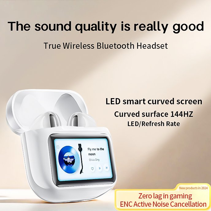 2024 New Earbuds in Ear Active Noise Reduction Wireless Earphones Intelligent Color Screen Multi functional Earbuds
