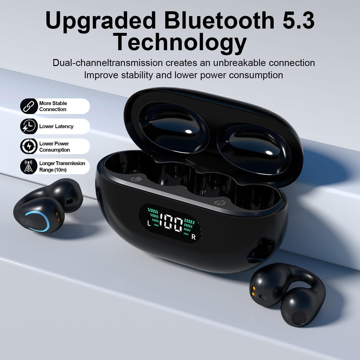 Open Earbone Conduction Earphones 5.3 Wireless Open Clip Earbuds Built in Mic with Earhook Sports Earphones IPX7