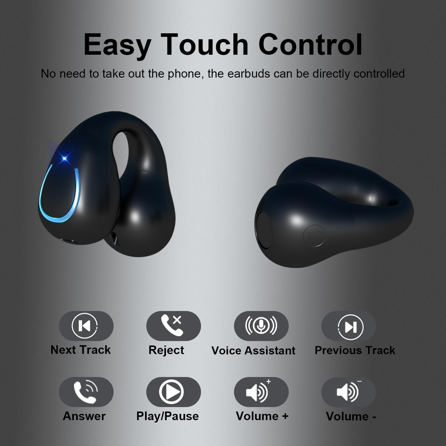 Open Earbone Conduction Earphones 5.3 Wireless Open Clip Earbuds Built in Mic with Earhook Sports Earphones IPX7