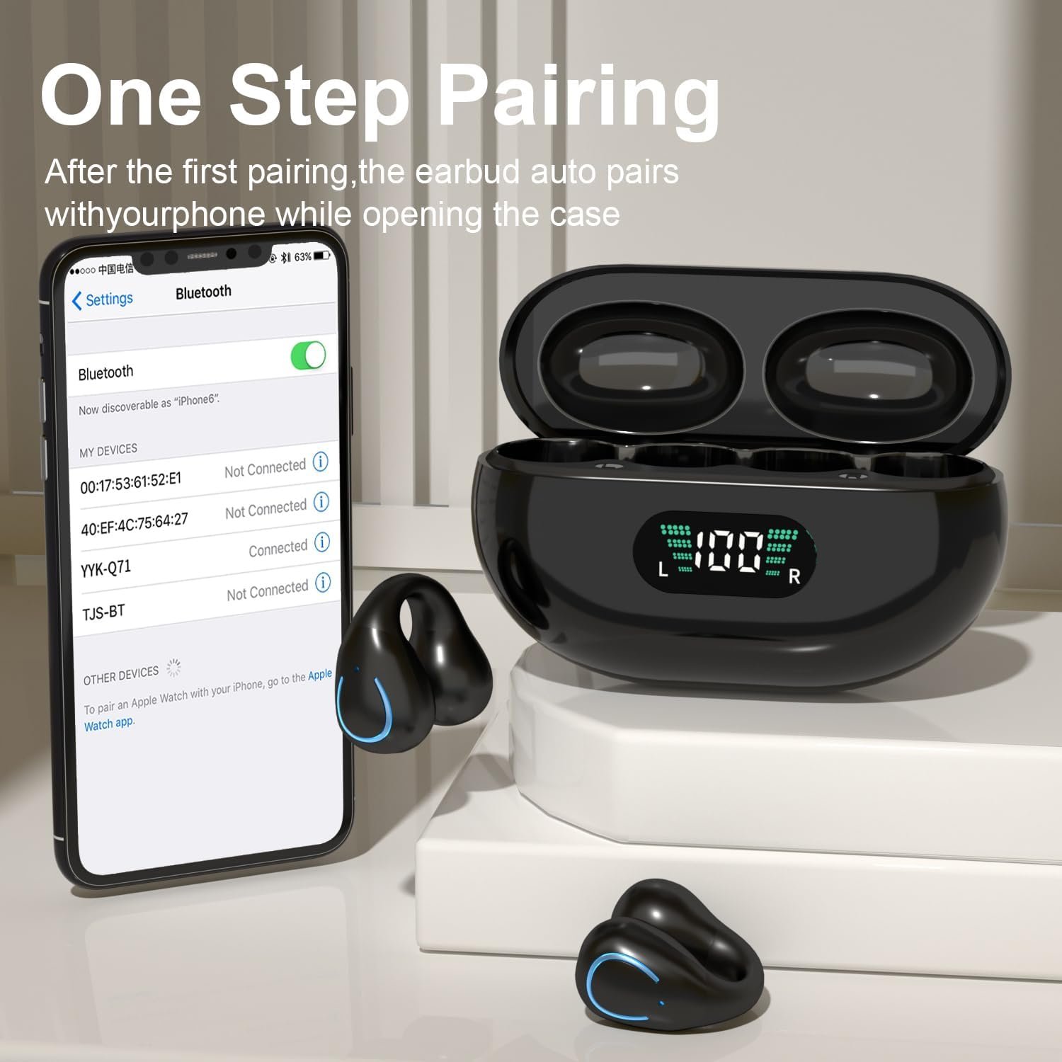 Open Earbone Conduction Earphones 5.3 Wireless Open Clip Earbuds Built in Mic with Earhook Sports Earphones IPX7