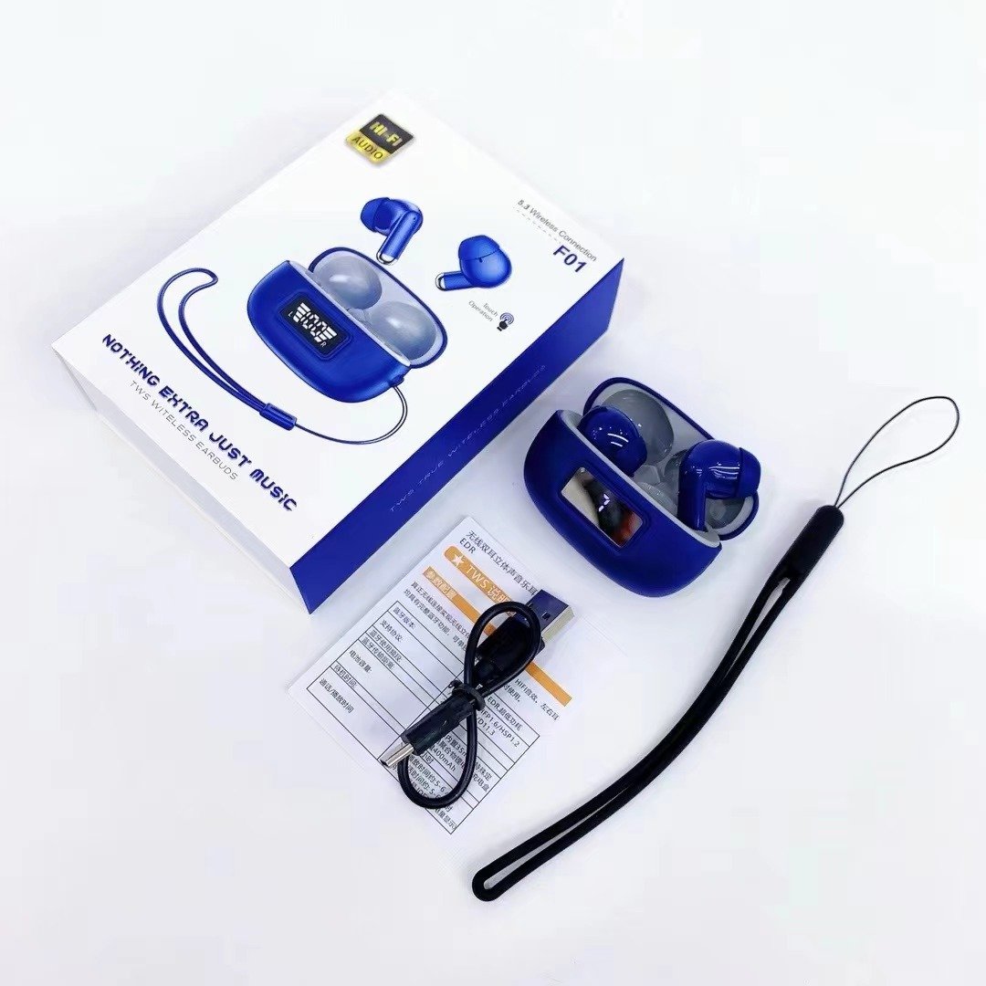 Gaming TWS F01 Touch Control Earphone BASS Wireless Headphone HIFI Earbuds In Ear LED Digital Display Portable lanyard Headset