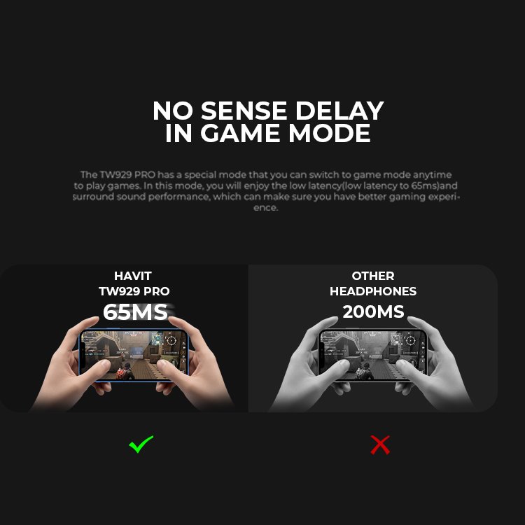 Havit TW929 PRO 13mm Driver Dual Mic ENC In-ear Sensor In-ear Detection 60ms Low Latency Gaming TWS Earbuds Wireless Earphones