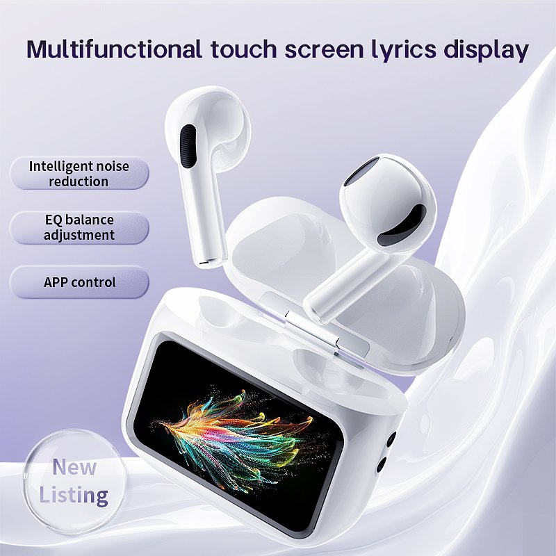 Wireless Bluetooth 5.4 TWS Earbuds Sports Earphones with Full Color LCD Intelligent Display ANC Noise Cancellation Headphones