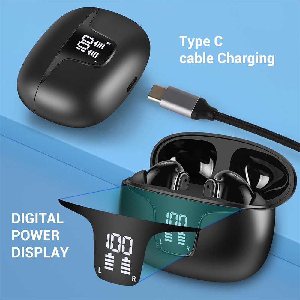 HiFi Stereo Wireless Earbuds TWS ENC Noise Cancelling Headphones Earphones LED Display Sports Earphones